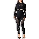 AVZXSA Women's Sexy Seamless Two Piece Outfit Matching Set (Jumpsuit Look), Cutout Mock Neck Long Sleeve Top and Leggings
