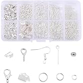 GSHLLO Jewelry Making Supplies Kit Jewelry Findings Starter Kit Earring Repairing Open Jump Rings Bracelet Necklace Lobster Clasps with Box for DIY Crafts Silver