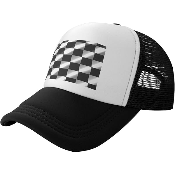 OPSREY Black White Race Checkered Flag Printed Trucker Hats