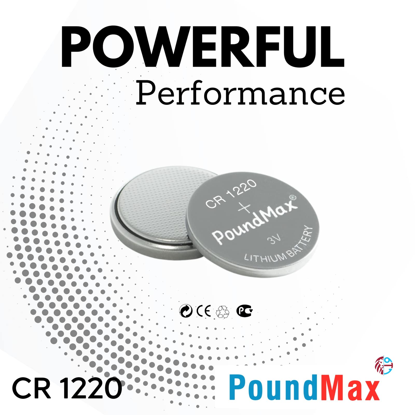 PoundMax CR 1220 Batteries 3v Lithium Button Cell Battery Combo Pack - 5 Count