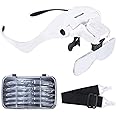 YOCTOSUN Head Magnifying Visor with 4 LED Lights and 5 Detachable Lenses 1X, 1.5X, 2X, 2.5X 3.5X - Hands-Free Headband Magnifier Glass for Jewelry, Arts, Crafts and Close Work
