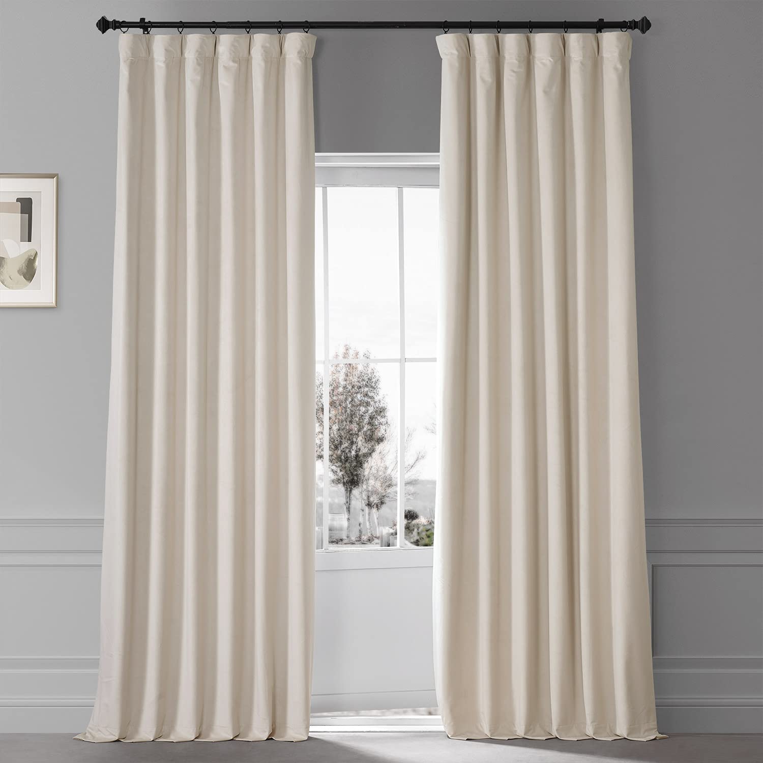 HPD Half Price Drapes Signature Plush Velvet Blackout Curtains for Bedroom (1 Panel), 50W X 108L Hotel Black Out Curtains for Living Room, Thermal Insulated Blackout Curtains for Windows, Diva Cream — image 1