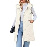 MEROKEETY Womens Sleeveless Quilted Long Puffer Vest Hooded Full Zip Jacket Coats with Pockets