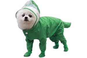 HongGun Dog Raincoat, Waterproof Puppy Raincoats with Hood Dog Onesie Rain Jacket & Rain Boots Jumpsuit Dog Rain Poncho for Small Dogs (M-Green)