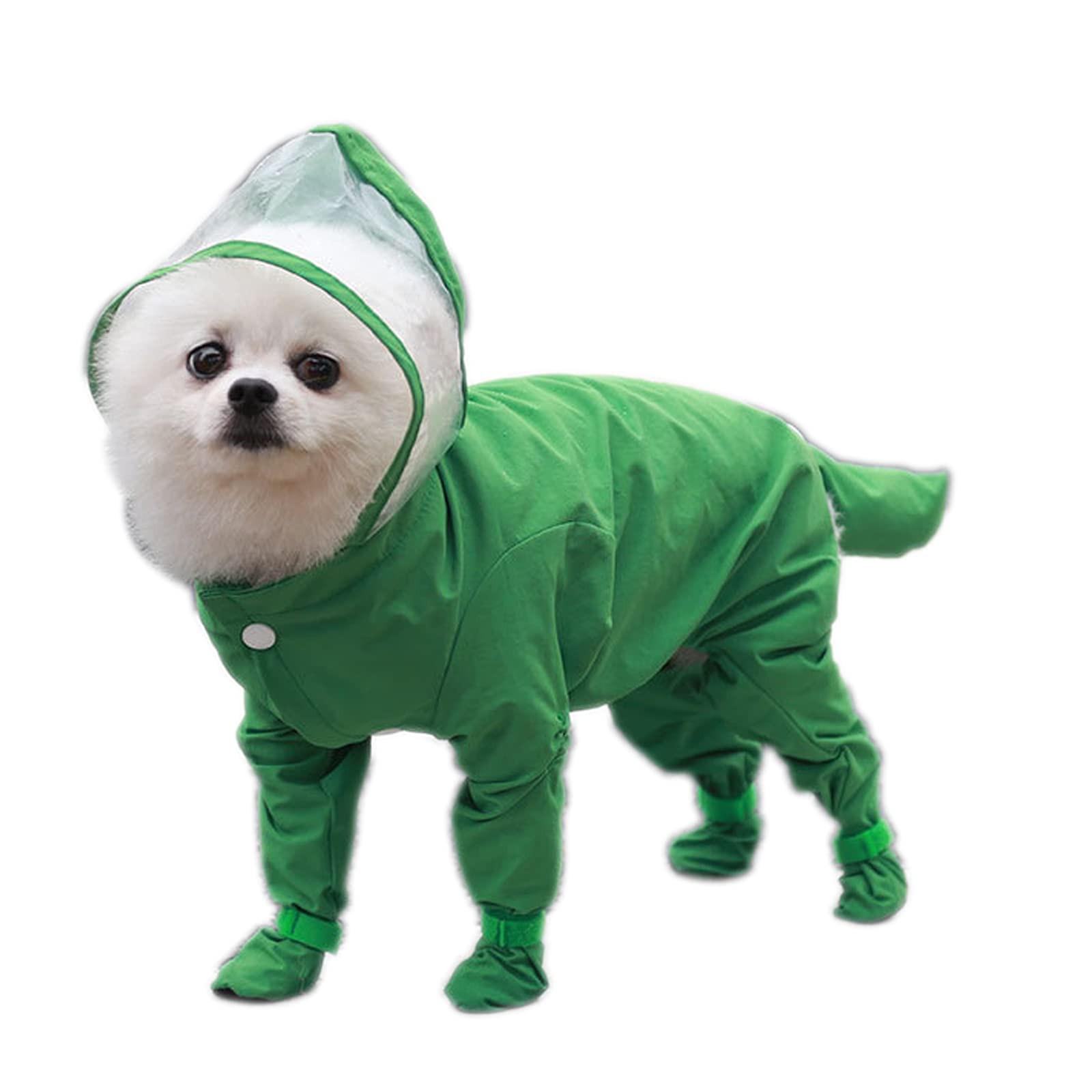 Dog Raincoat Onesie Waterproof EVA Hooded Rain Jacket & Rain Boots Jumpsuit Poncho for Cats Small Dogs (L-Green)