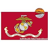 Marine Corps Flag Embroidered USMC 3x5 Ft- Double Sided and Double Stitched- Weather Resistant US Marine Military Flags with Brass Grommets Military Flags Outdoor/Indoor