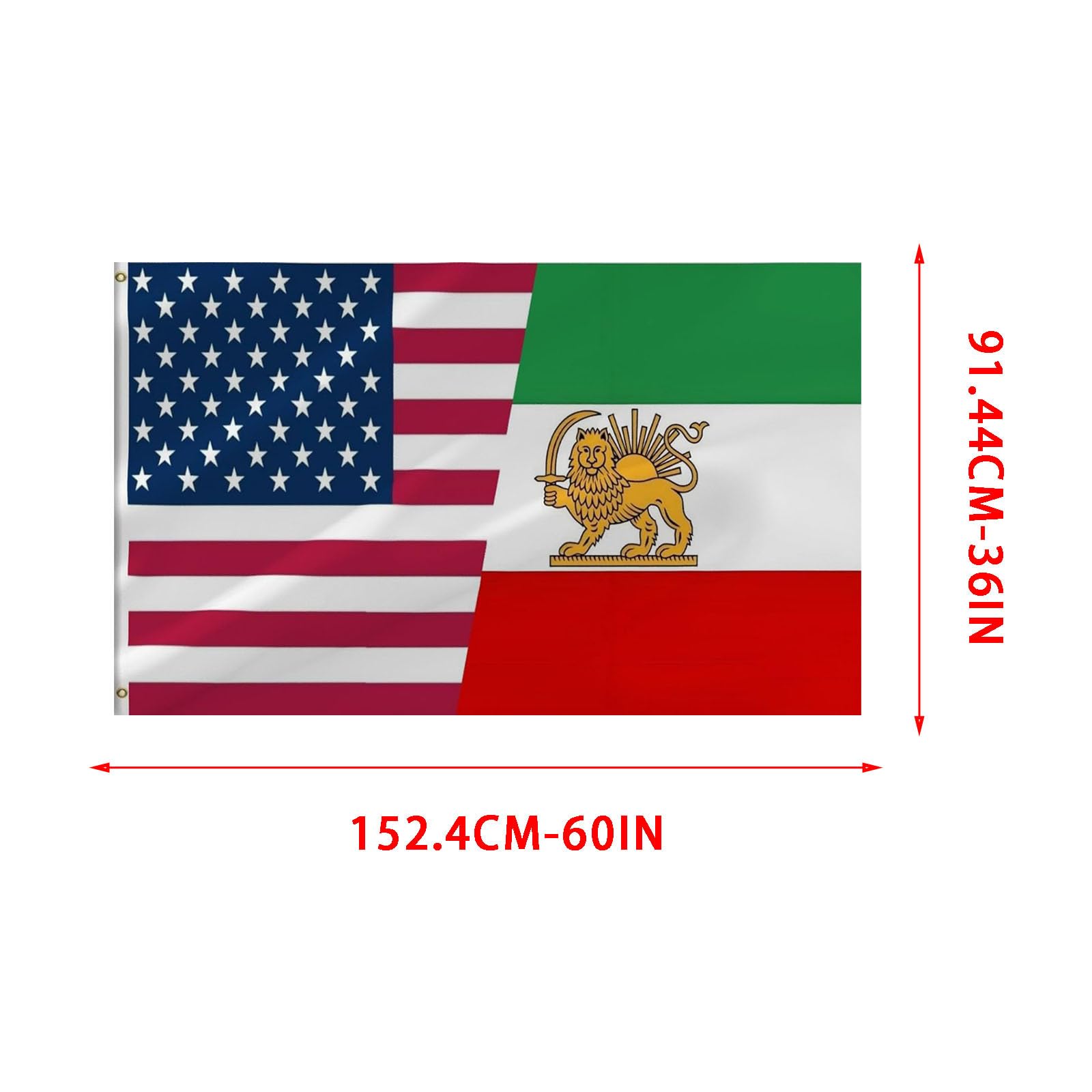 Historical Iran America Flag, Vintage Iran USA Friendship Flag Historical Pre-1979 Persian American Alliance Decorative Banner for Wall Hanging (02-Double)