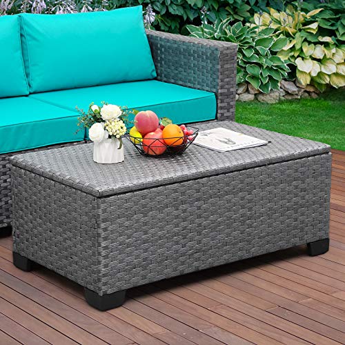 Outdoor Storage Table Wicker Patio Coffee Table AllWeather Rattan Side