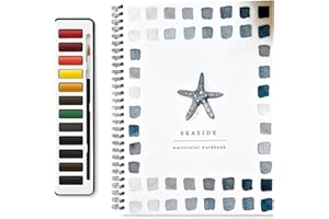 ZMTNY Watercolor Workbook,Beginner-Friendly W atercolor Workbook,12 Colors Watercolor Paint Set with Paint Brush,Art Crafts Painting Supplies,Beginner-Friendly Watercolor Painting Kit ((Seaside))