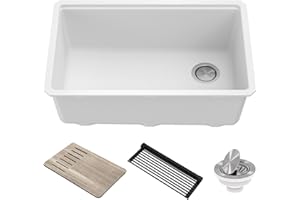KRAUS Bellucci 30” in. Undermount Workstation Granite Kitchen Sink in White with Accessories, KGUW1-30WH