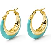 TaYolnFaSo Chunky Enamel Hoop Earrings for Women 18K Gold Plated Colorful Huggie Earrings Enamel Jewelry Valentine's Day Gift for Girlfriend Wife