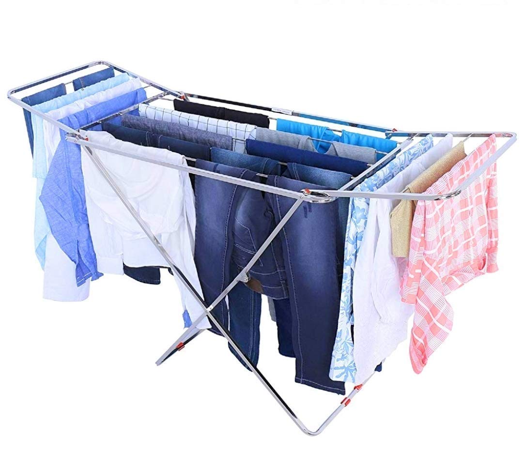 PREMUNO Stainless Steel Foldable Cloth Dryer Stand Double Rack Cloth