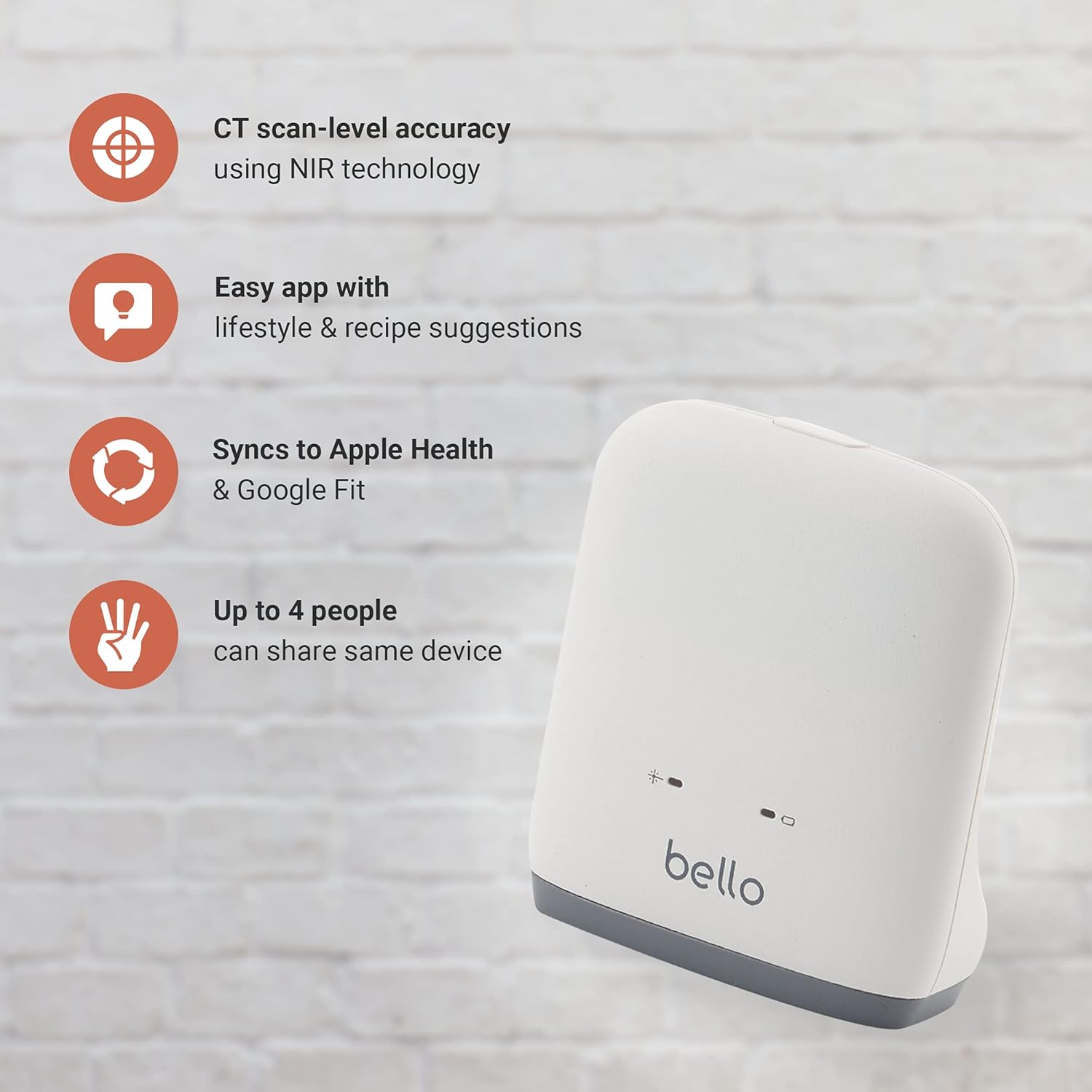 Bello - Belly Fat Scanner - Accurate Metabolic Health Analyzer with Smart App - Bluetooth, Handheld, Compatible with Apple Health and Google Fit: Health & Personal Care