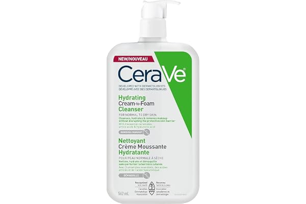 CeraVe Hydrating Cream-to-Foam Face Cleanser, One-Step Face Wash With Hyaluronic Acid & Amino Acid Complex, Gently Cleanses S