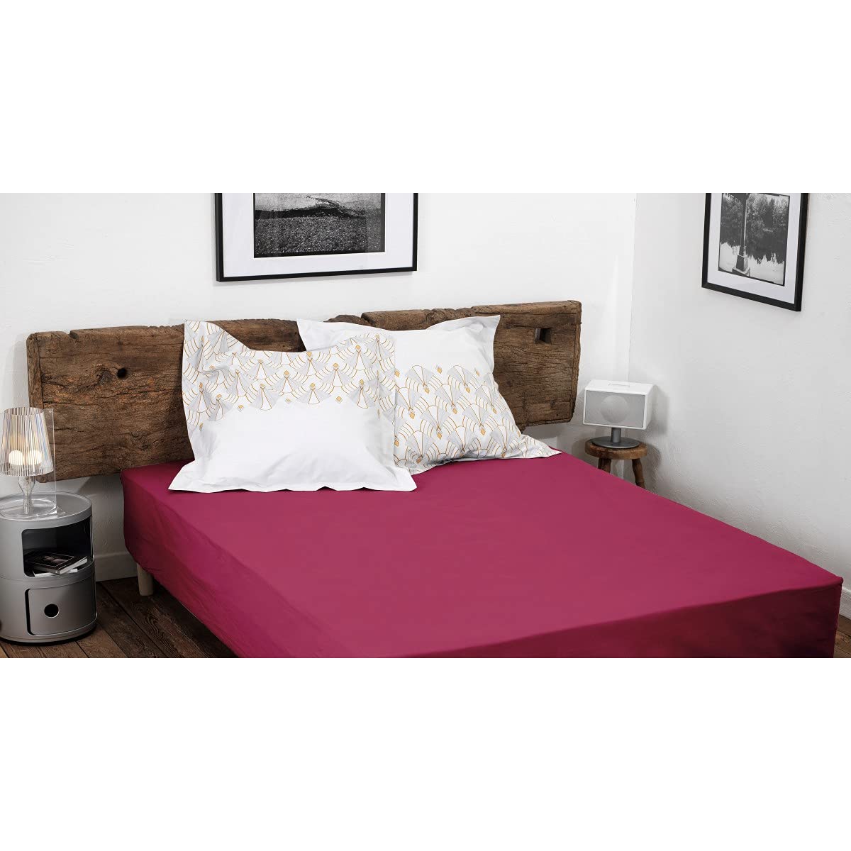 HOME LINGE PASSION, Baikal Fuchsia Fitted Sheet, 160 x 200 cm + 30 cm, 100% Cotton, 57 Thread Count, Oeko-TEX Label