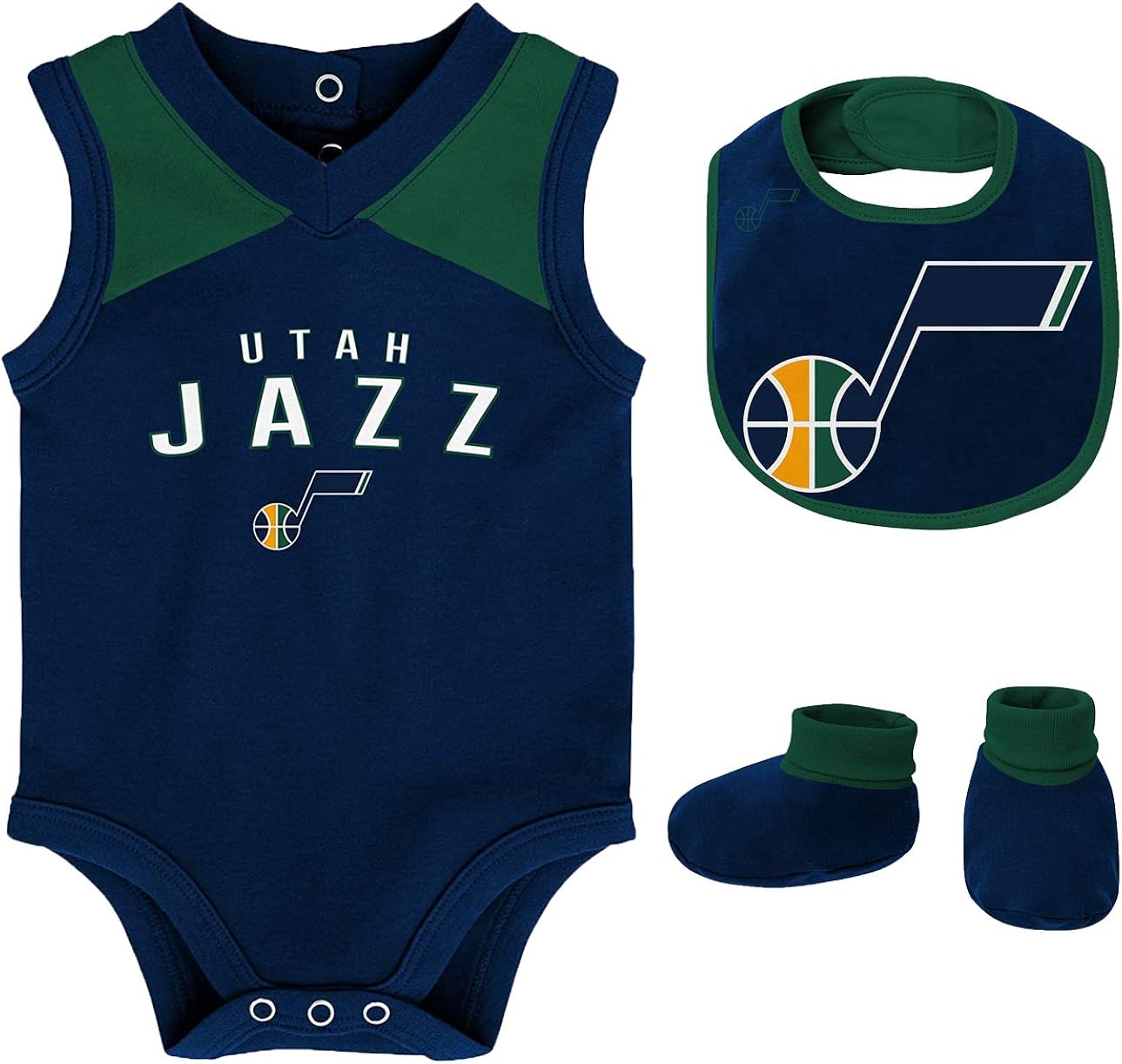 Outerstuff NBA Newborn Infants Overtime 3 Piece Creeper, Bib and Booty Bodysuit Set: Clothing