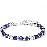 Stainless Steel Beaded Bracelets for Men: 6MM Natural Stone Beads Mens Bracelet Silver Crystal Jewelry Bring Luck Prosperity - Cool Anniversary Birthday Gifts for Men Him Man Boyfriend Son Dad