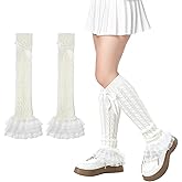 CIATBYYJ Women's Y2K Bow Front Lace Trim Leg Warmers Lolita Harajuku Leg Cover Bowknot Ruffle Layered Legs Warmer Kawaii Legs Warmer
