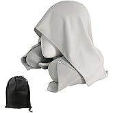 Frayot Travel Pillow with Removable Large Hood, Memory Foam Neck Pillow for Airplane, Car, Train Travel Sleeping & Rest, with Soft Cover (Gray)