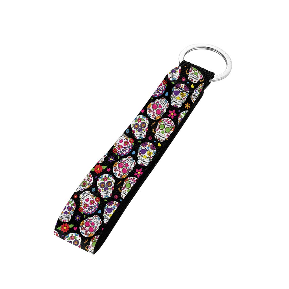 Pizding Sugar Skull Design Hand Wrist Lanyard Key Chain Wristlet Strap Holder Wrist Strap for Keys for Phones Cameras USB Purse Car Key