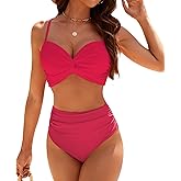 SEAFORM Women's Bikini Sets Two Piece Tummy Control Swimsuit High Waist V-Neck Beachwear Twist Front Straps Bathing Suits