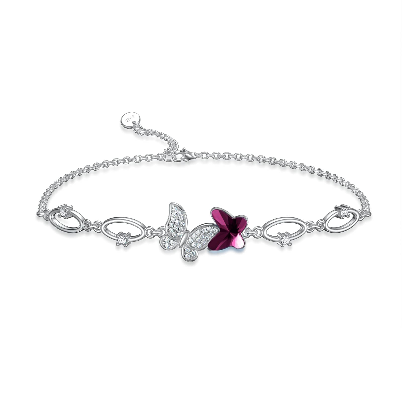 Flpruy Butterfly Bracelet, Jewellery Butterfly Purple Crystal Bridesmaids Bracelet Silver 925 Women's Birthday Graduation Gift for Girls Women