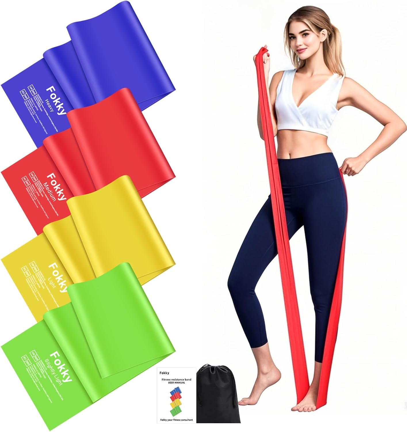 Fokky 2M Resistance Bands, Exercise Band with 4 Different Resistance Levels, Long Resistance Band Women/Men, Resistance Band Ideal for Strength Training, Yoga, Gym, Pilates