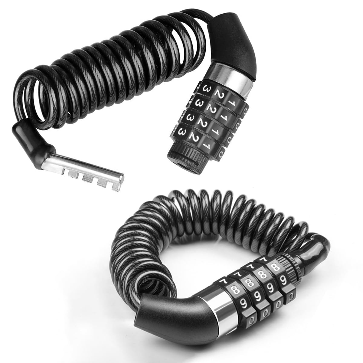 2 Pcs 4-Digits Password Cable Lock - 150cm High Security Combination Multi-Function Lock for Bike, Scooter, Motorcycle and Luggage (Black)