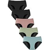 TIICHOO Heavy Flow Period Underwear for Women Incontinence Panties Menstrual Leakproof 5 Pack(1 Turquoise Green/1 Rose Gold/1 Matcha Green/2 Black, Large)