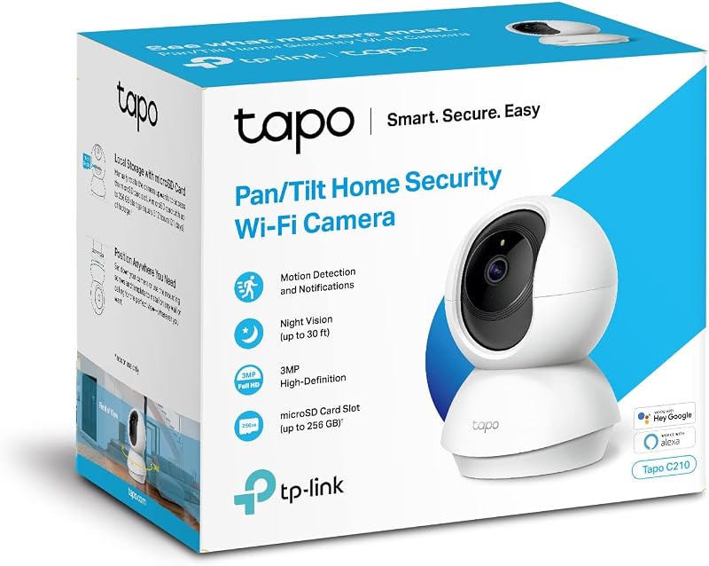 TP-Link C210 WLAN IP Kamera Überwachungskamera (Linsenschwenkung und Neigung, 3MP-Auflösung, 2-Wege-Audio, Nachtsicht zu 9m, bis zu 256 GB lokaler Speicher) Weiß/Schwarz, 1 Stück (1er Pack)