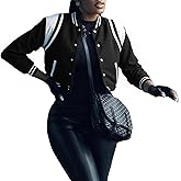 AIIYYQB Womens Cropped Bomber Jacket Long Sleeve Button Down Baseball Varsity Fall Outerwear
