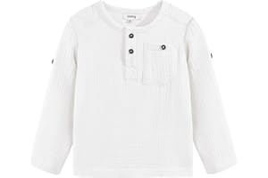 Volunboy Toddler Boys Henley Long Sleeve Cotton Linen Shirt Solid Short Beach Casual Button Tees Tops