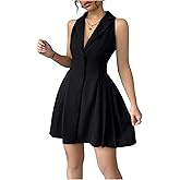 SOLY HUX Women's Summer Mini Dress Button Down Sleeveless Collared V Neck Business Casual A Line Dresses