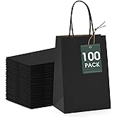 GSSUSA Black Gift Bags 5.25x3.75x8 100Pcs, Valentines Day Bag, Black Paper Bags with Handles Bulk, for Small Business, Sturdy Kraft Paper, Retail Shopping, Party Favor, Valentine's Day Gift Bag