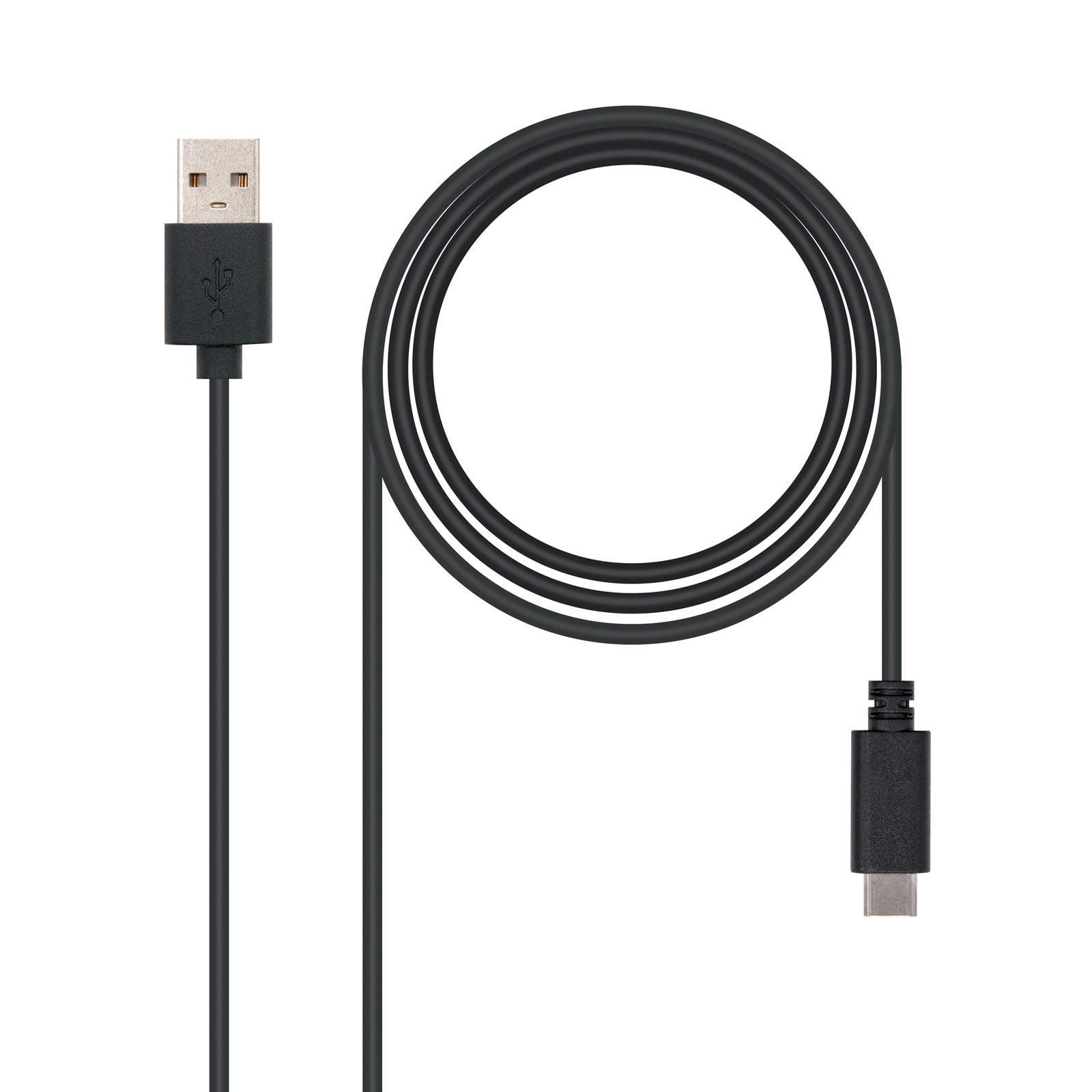 Nanocable 10.01.2101 - Cable 3A USB 2.0 to USB-C Mainly for Mobile Phones, Tablets, Laptops etc. up to 3 Amp Load, Type C/M-A/M, Male-Male-Black, 1.0 mts
