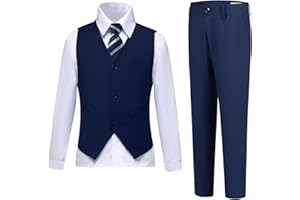 DOISPON Boys Suits Slim Fit 4 Piece Formal Dresswear Suit for Kids Tuxedo Wedding Set Toddler Boy Dress with Vest Shirt Pants and Tie