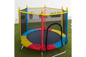Cama Elástica Infantil com Rede de Proteção, diâmetro 140cm X altura 120cm, Colorida, pula pula para Interior e Exterior ELORIA
