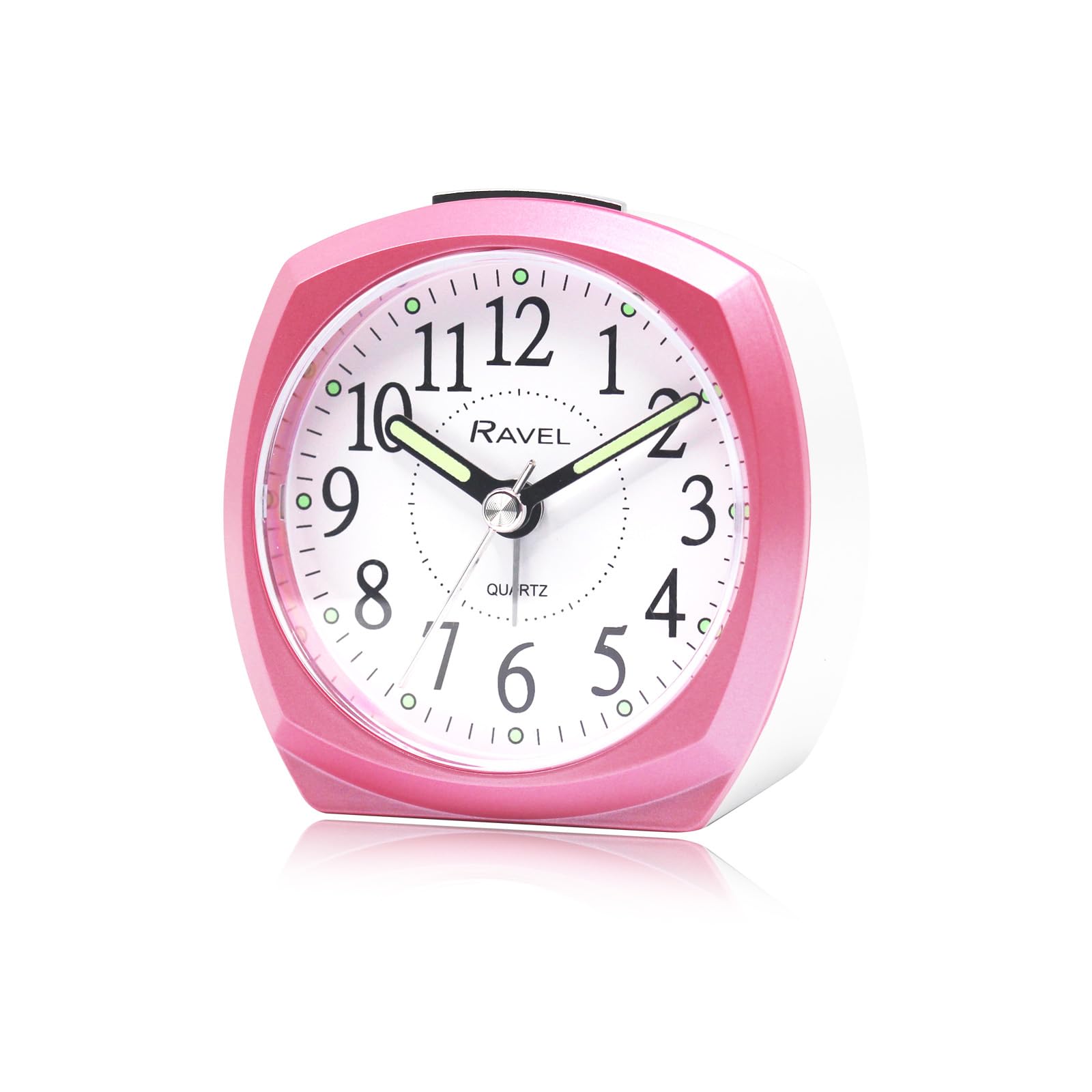 Ravel - Midsize Small Two Toned Pastille Alarm Clock with Snooze and Light - Analogue Quartz - RC047.5 - White/Pink