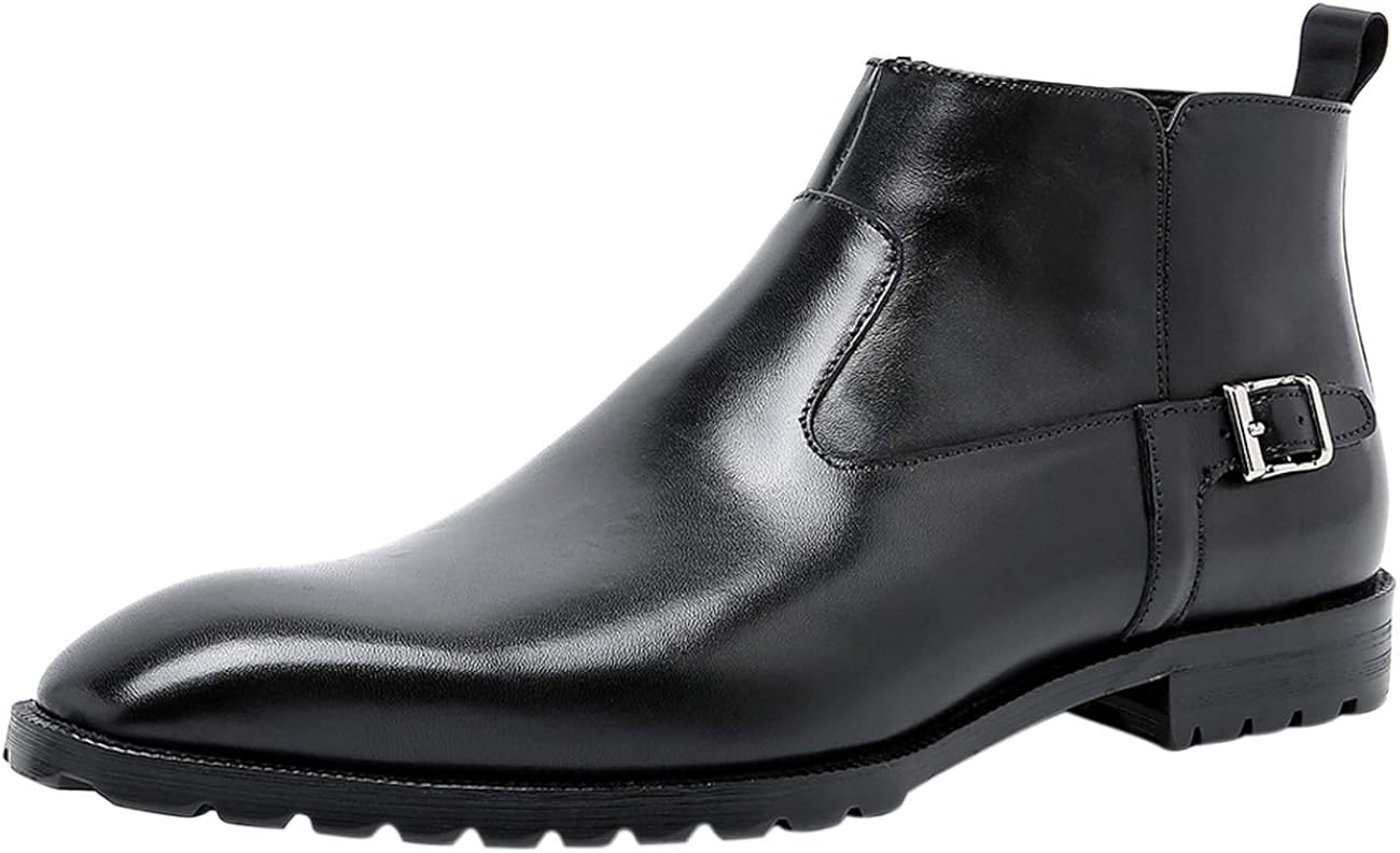 Santimon Mens Dress Boots Fashion Zipper Monk Strap Buckle Ankle