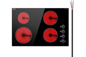 VEVOR Electric Cooktop, 30 inch 4 Burners Built-in Electric Stove Top, 7200W Ceramic Top Radiant Cooktop, with Glass Panel, K