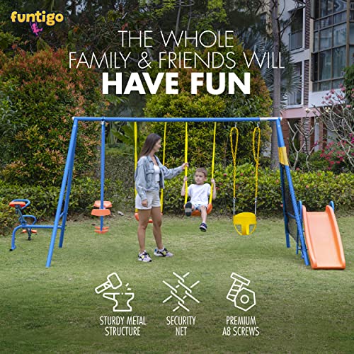 FUNTIGO Swing Set Metal Swing Sets for Backyard with Baby Swing