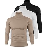 Riyiper 3 Pack Men's Turtleneck Shirts Thermal Basic Knitted Long Sleeve Casual Slim Fit Winter Pullover Tops