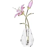 LONGWIN Crystal Artifical Tiger Lily Flowers with Vase - Pink Crystal Collectible Figurines Decorative Blooming Lily Flower for Home and Wedding