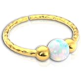 Gold Cartilage Earring - White Opal Tiny Thin 20 Gauge 8mm Helix Hoop Piercing - 14k Gold Filled Cartilage Earrings For Women - Handmade Helix Hoops Jewelry - Gift Ready