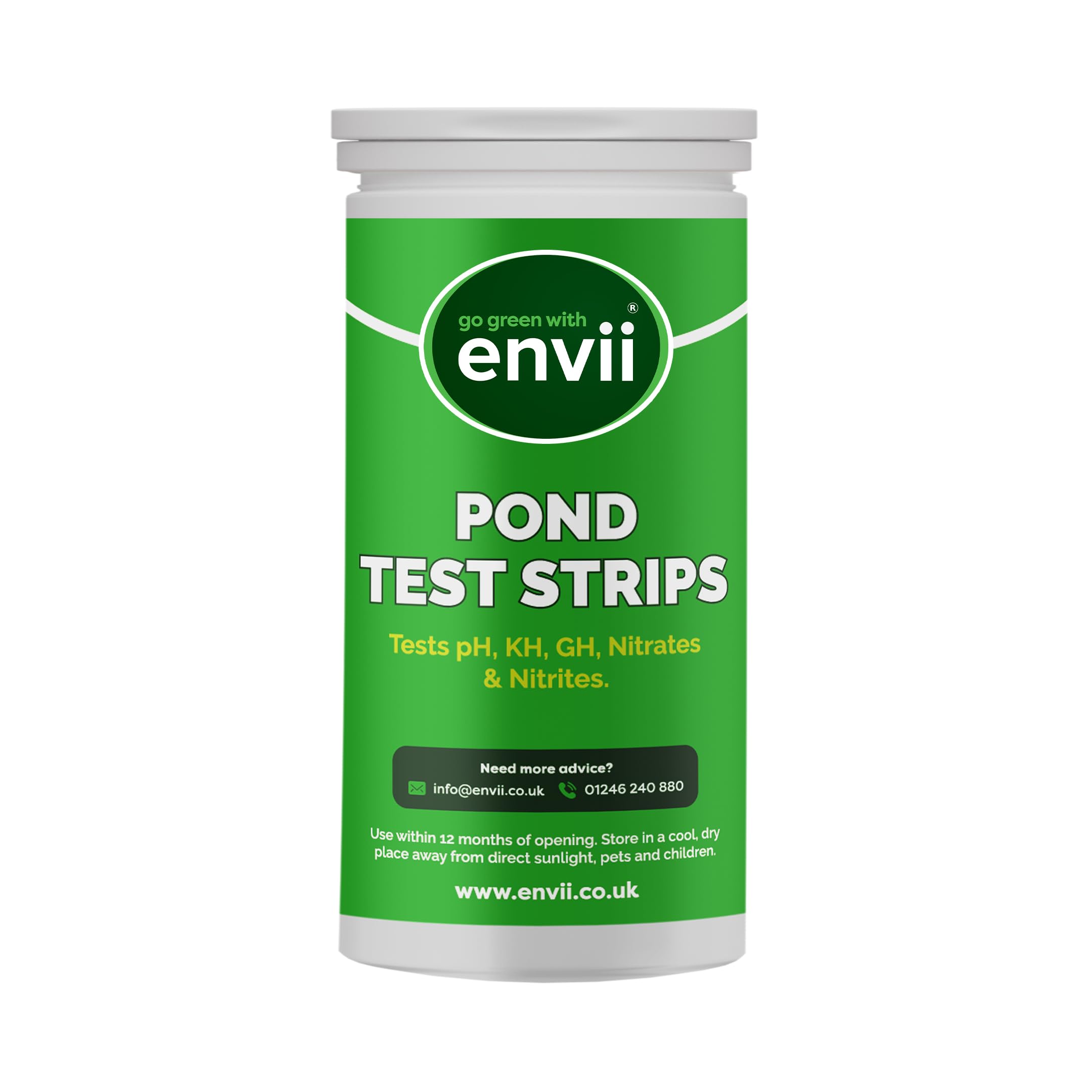 envii Pond Test Strips, 5 in 1 Pond Water Test Kit - Testing for pH, KH, GH, Nitrates and Nitrites for use in Garden Ponds, Fish Tanks, Aquariums - 25 Strips