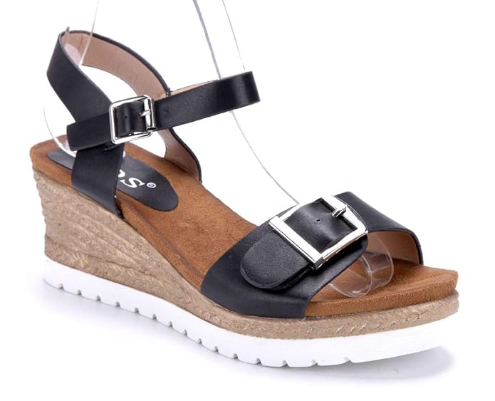 Schuhtempel24 Damen Schuhe Keilsandaletten Sandalen Sandaletten Keilabsatz Schnalle 7 cm