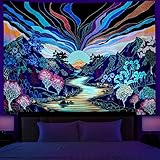 Dermijer Blacklight Forest Mountain Tapestry Sun