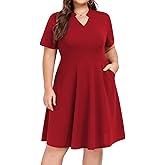 Mokayee Womens Plus Size Dresses Summer V Neck Casual Semi Formal Knee Length Church Wedding Guest Dresses with Pocktes
