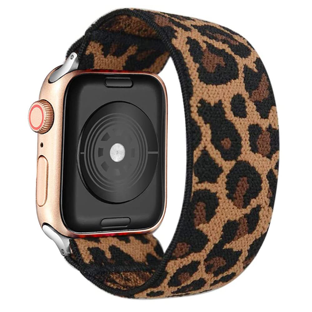 Stretchy Band Compatible with Apple Watch Strap Scrunchies Elastic 38mm/40mm/41mm/42mm/44mm/45mm/49mm Retro Pattern Printed Replacement Wristband for iWatch ultra/8/7/se/6/5/4/3,Brown Leopard