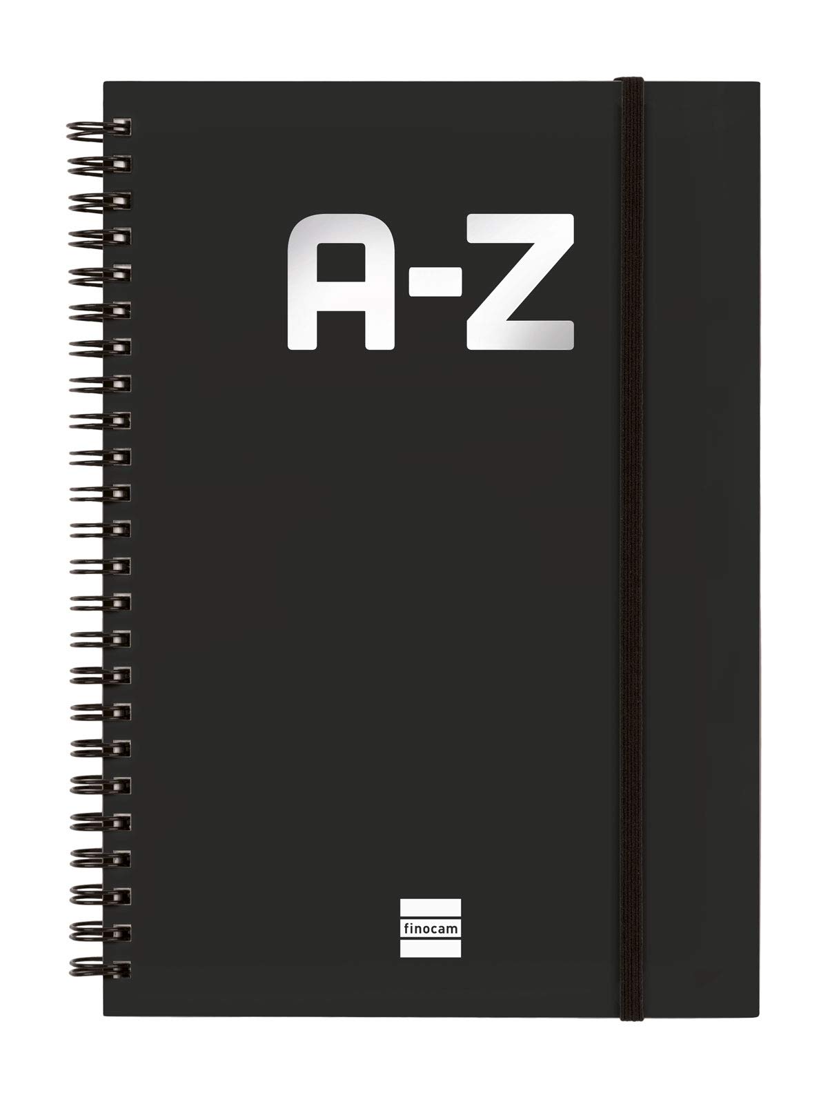 Finocam - Double Spiral Alphabetical Address Book and Elastic Band Closure | 48 Sheets | A5 Double Spiral Bound Alphabetical Contacts Organiser - Colour Black